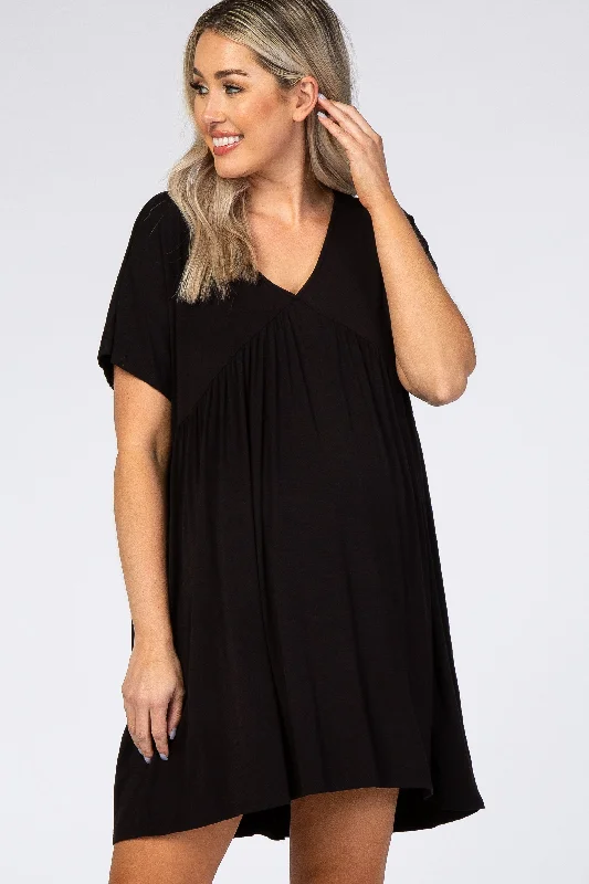 Hot Picks Black V-Neck Dolman Maternity Dress