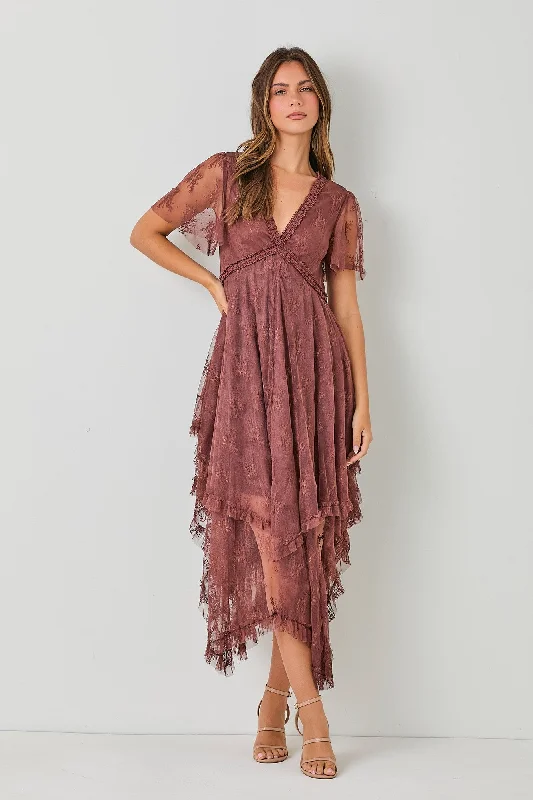 Best Sellers Chestnut Embellished Lace Hem Dress