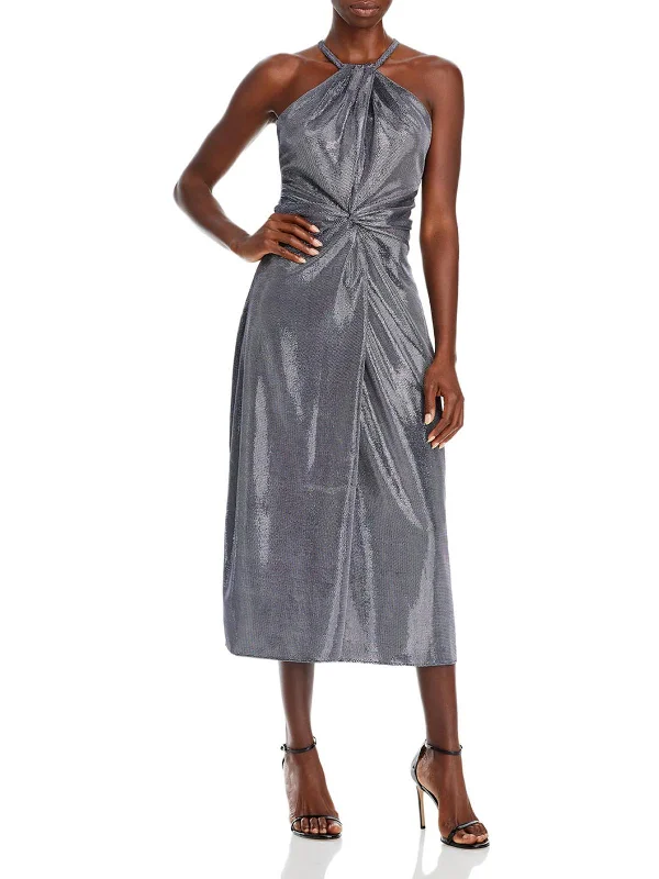 Style Beyond Borders Dina Womens Metallic Halter Cocktail and Party Dress