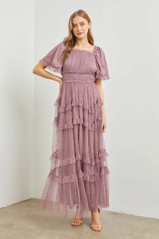 Exclusive Discount Dusty Lavender Tulle Maxi Dress