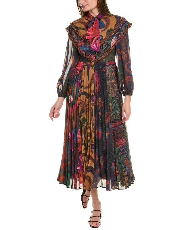 High End Designer Brands Discount FARM Rio Mixed Prints Pleated Maxi Dress