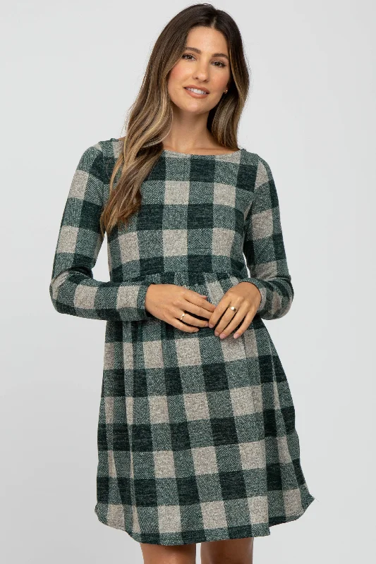 Inspired By You, Designed For You Forest Green Plaid Knit Maternity Dress