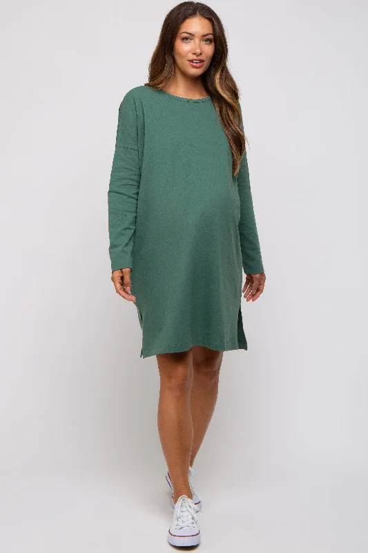 Spring Wardrobe Green Long Sleeve Maternity Shirt Dress