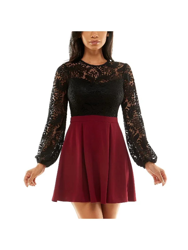 Special Offer For You Juniors Womens Lace Colorblock Cocktail and Party Dress