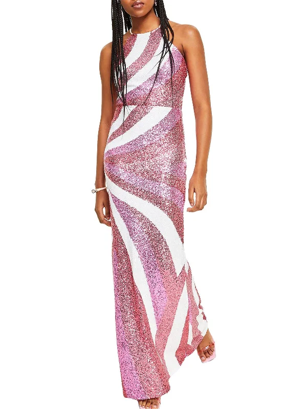 Clearance Sale, All Cheap Juniors Womens Sequined Halter Evening Dress