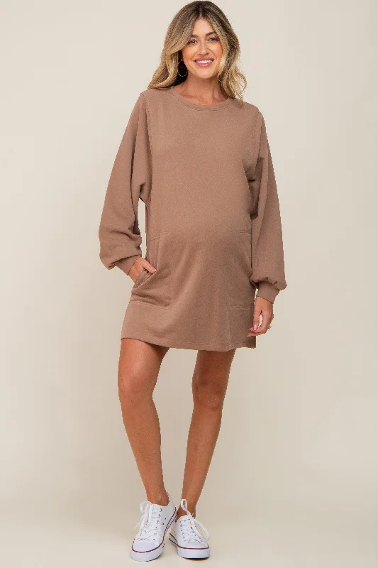 Seize Bargains Mocha Ultra Soft Maternity Sweatshirt Dress