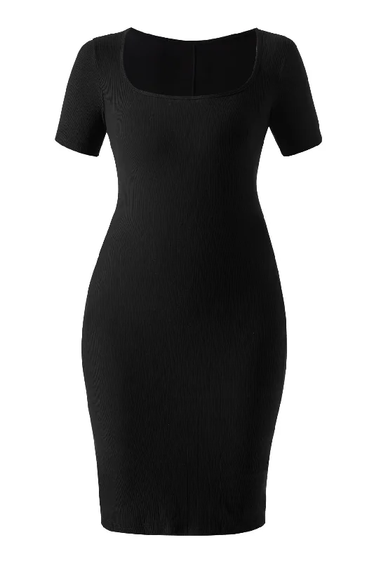 Unbeatable Deals Short Sleeve Midi Dress With Built-In Shapewear