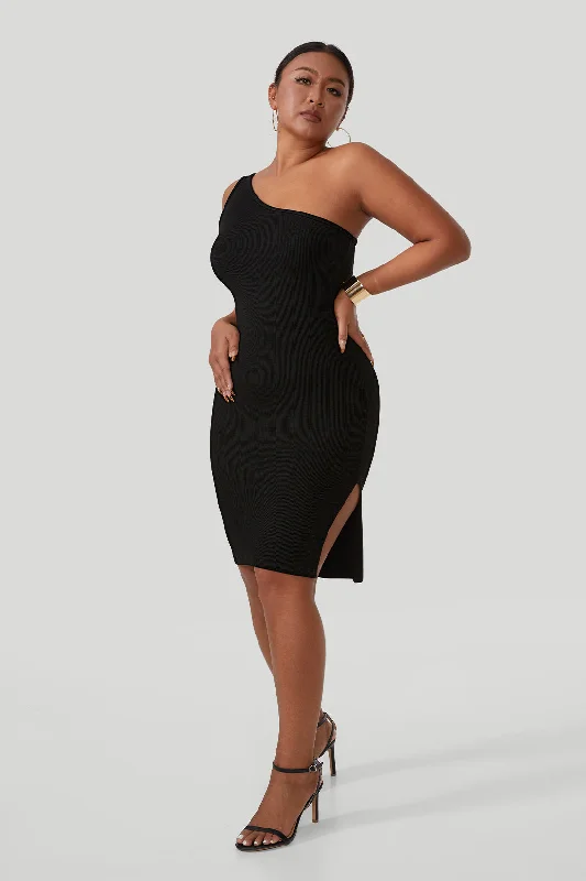 Chic Trend Collection Threaded One Shoulder Mini Dress With Built-In Shapewear