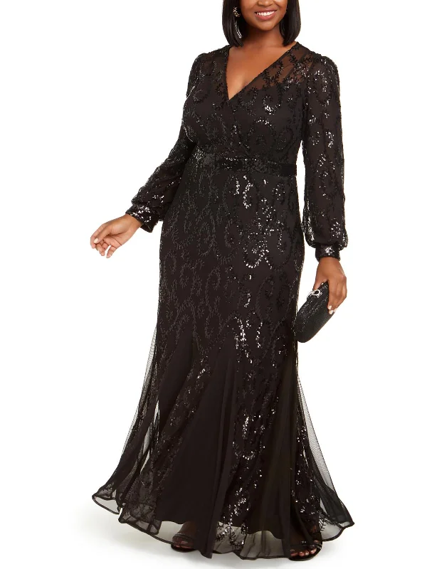 Trendy Aesthetics Plus Womens Sequined Mesh Evening Dress