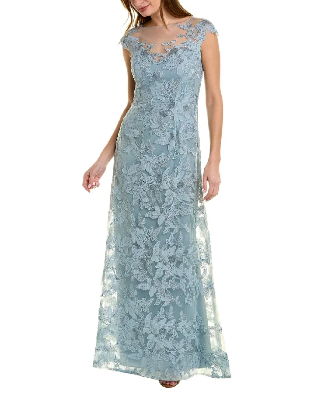 Elegant Simplicity Wardrobe Teri Jon by Rickie Freeman Leaf Pattern Tulle Gown