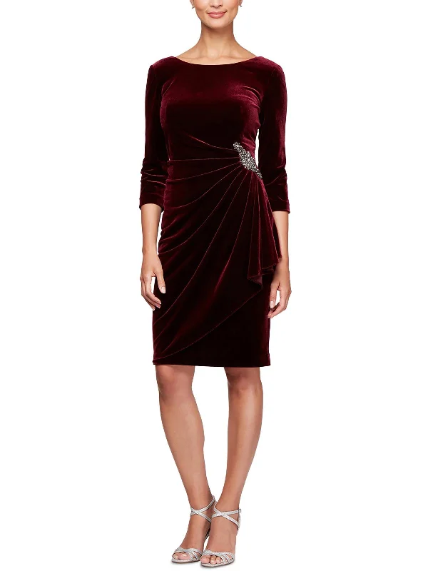 The Latest Fashion Trends Womens Velvet Knee Cocktail and Party Dress