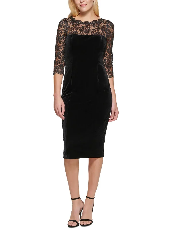 Embrace New Fashion Womens Velvet Lace Front Cocktail Dress