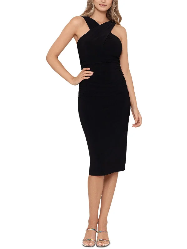 Travel Essentials Womens X-Neck Midi Bodycon Dress