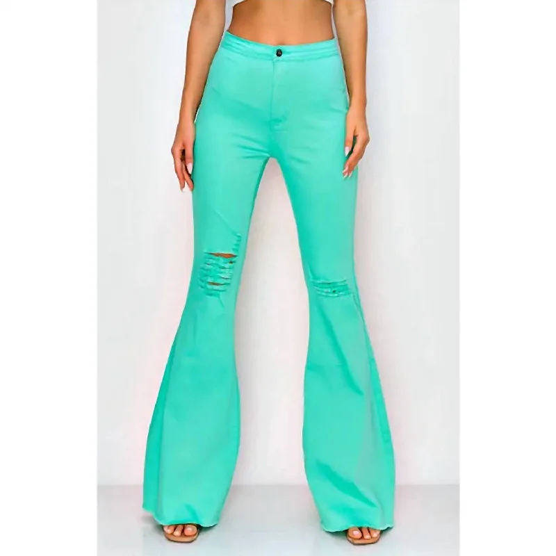 Popular Collection Distressed High Waist Bell Pants In Mint