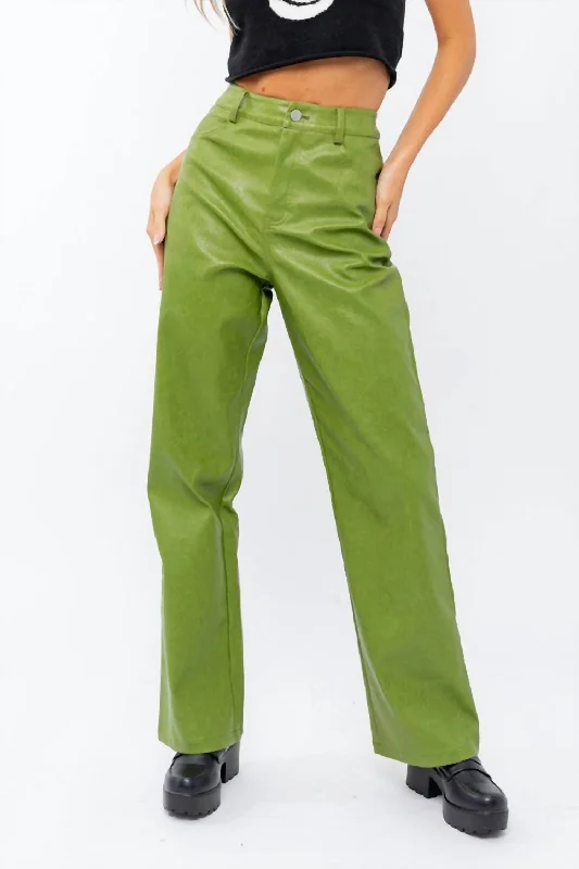 Stylish Women's Apparel Faux Leather Wide Leg Pants In Green