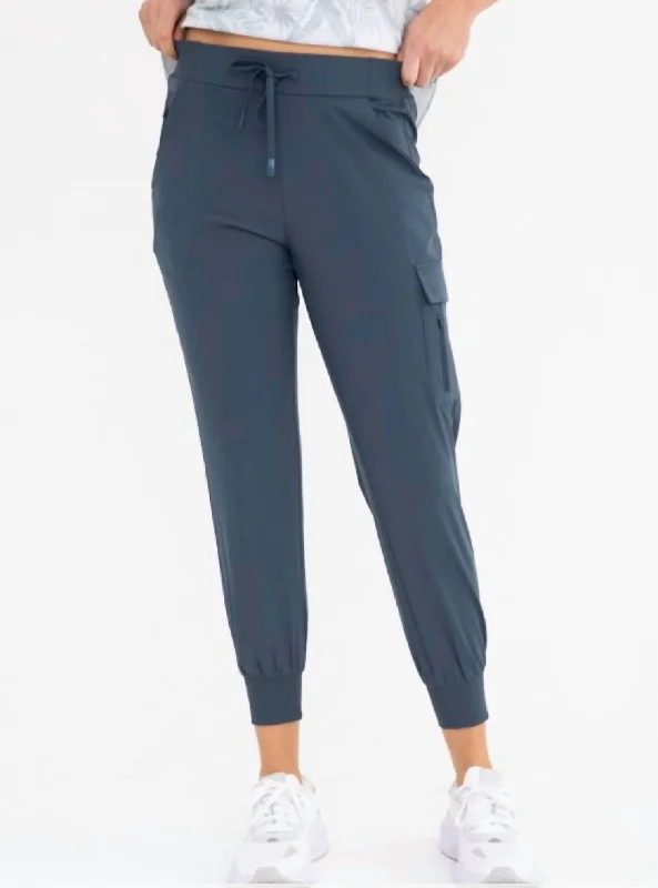 Chic And Comfortable High Waisted Capri Joggers In Slate Blue