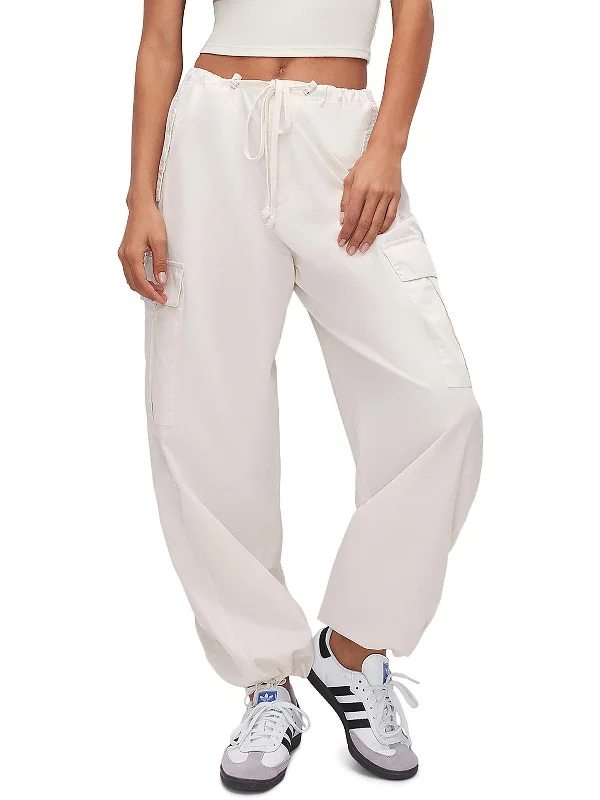 Casual Chic Parachute Womens Drawstring Hem Cotton Cargo Pants