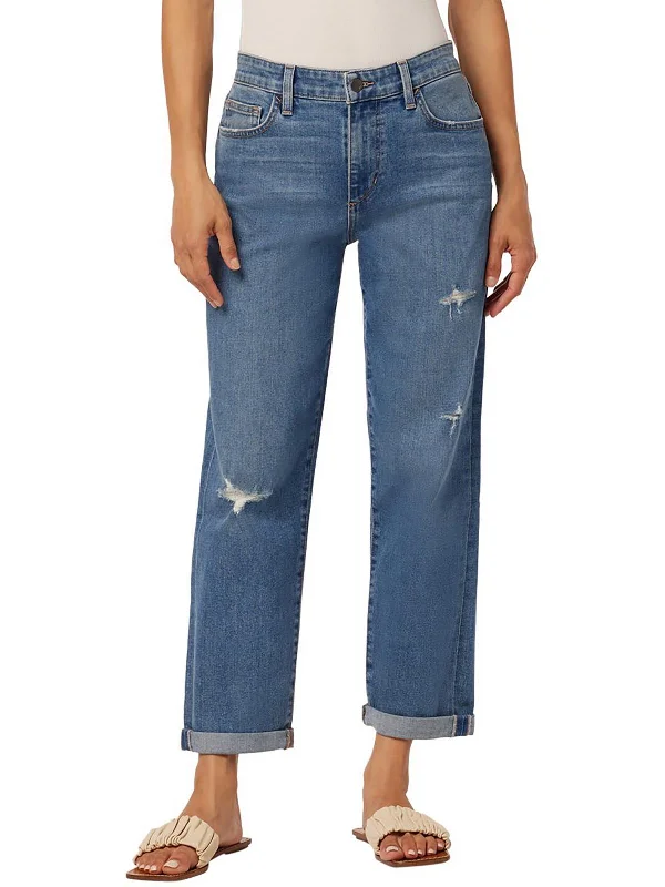 Style Without Limits Womens Boyfriend Destroyed Cropped Jeans